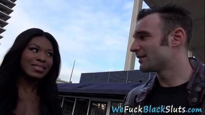 Busty black babe mounts cock